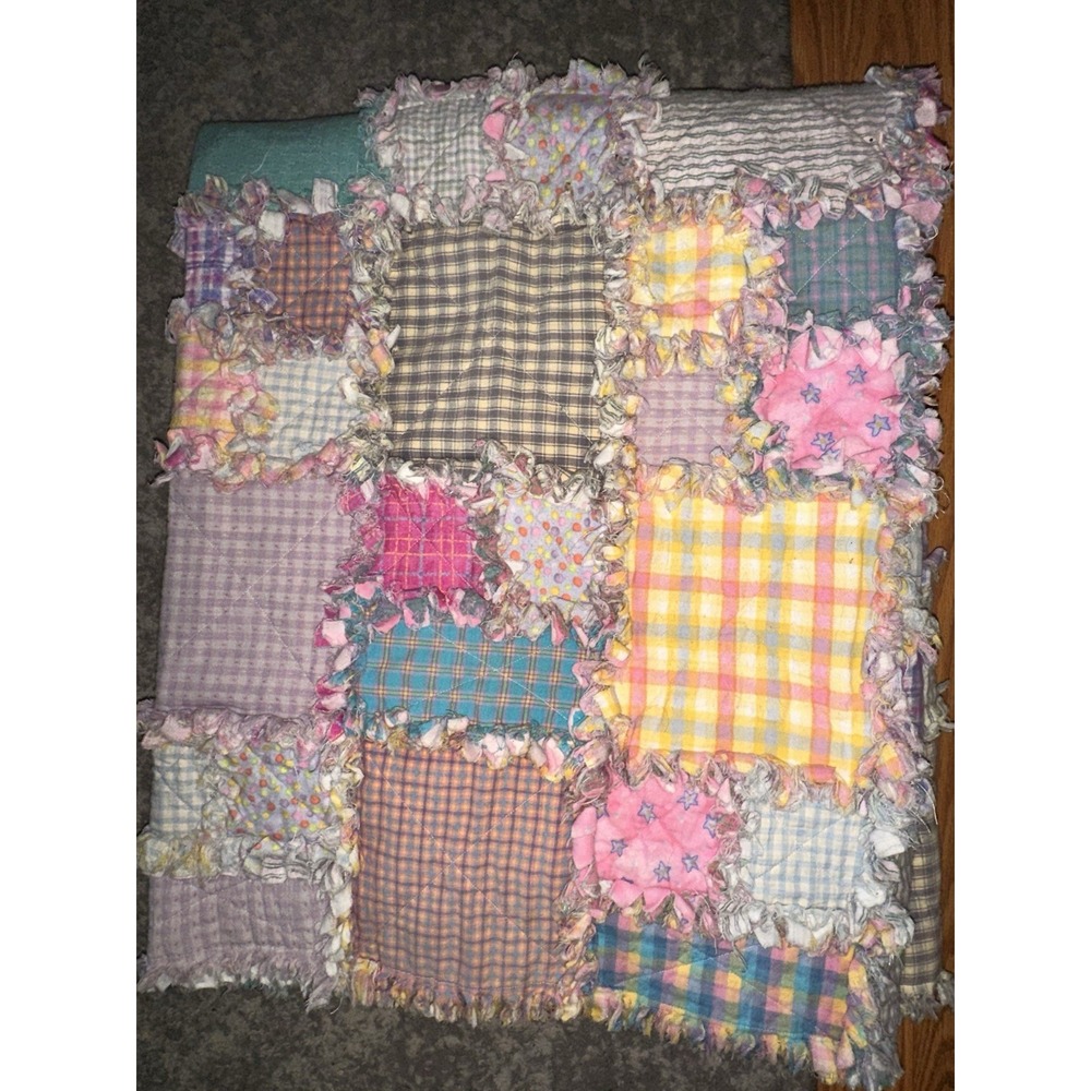 Vintage Homemade Block Patchwork Baby Quilt Top 47"x62" Multicolored